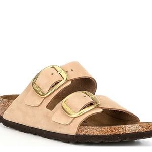Birkenstock big gold buckle sandcastle